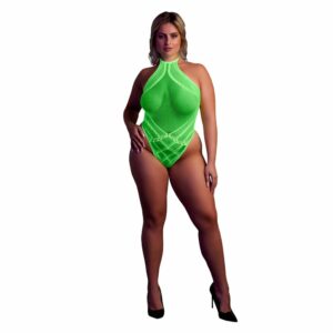 Halter Tie Neck Bodysuit Neon Green Plus Size