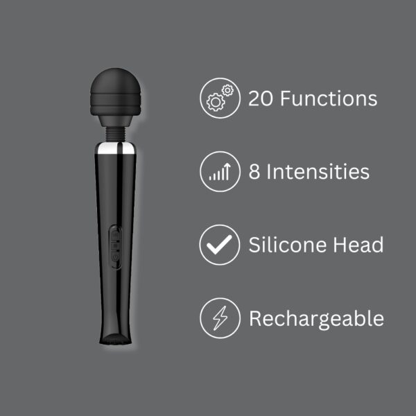 Loving Joy Rechargeable Magic Wand Vibrator Black - Image 3