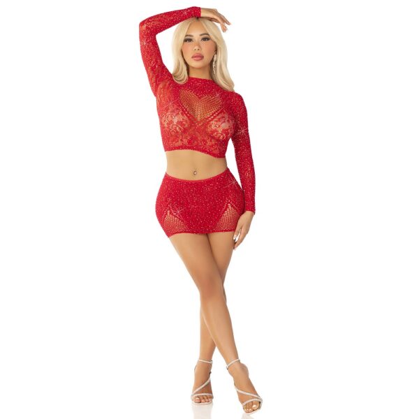 Leg Avenue Rhinestone Crop Top and Mini Skirt Red - Image 5