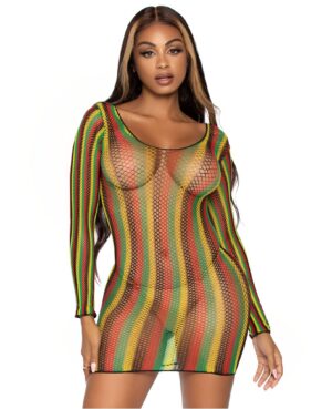 Leg Avenue Rasta Net Long Sleeve Mini Dress
