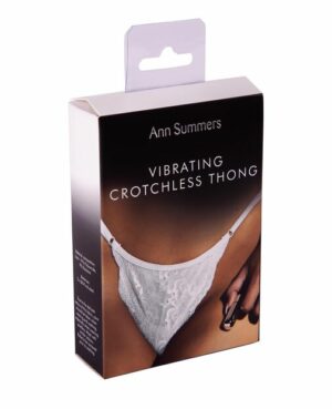 Vibrating White Crotchless Thong
