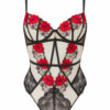 Caged Rose Non Padded Body - Black/Red