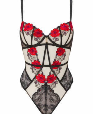 Caged Rose Non Padded Body - Black/Red