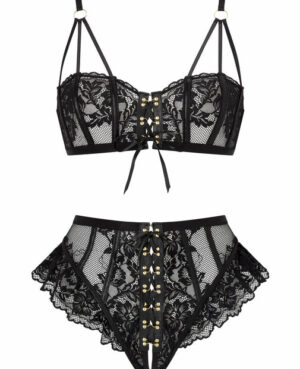 Boudoir Tease Crotchless Set – Black