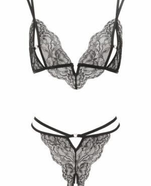 Diamond Heart Crotchless Set – Black