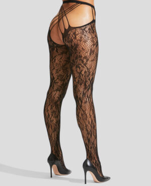 Lace Strappy Crotchless Tights