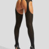 High Waisted Crotchless Glossy Tights - Image 2