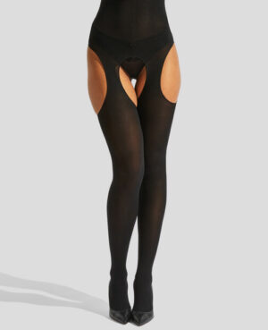 High Waisted Crotchless Glossy Tights