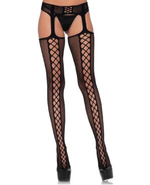 Leg Avenue Lace Up Backseam Suspender Tights Black