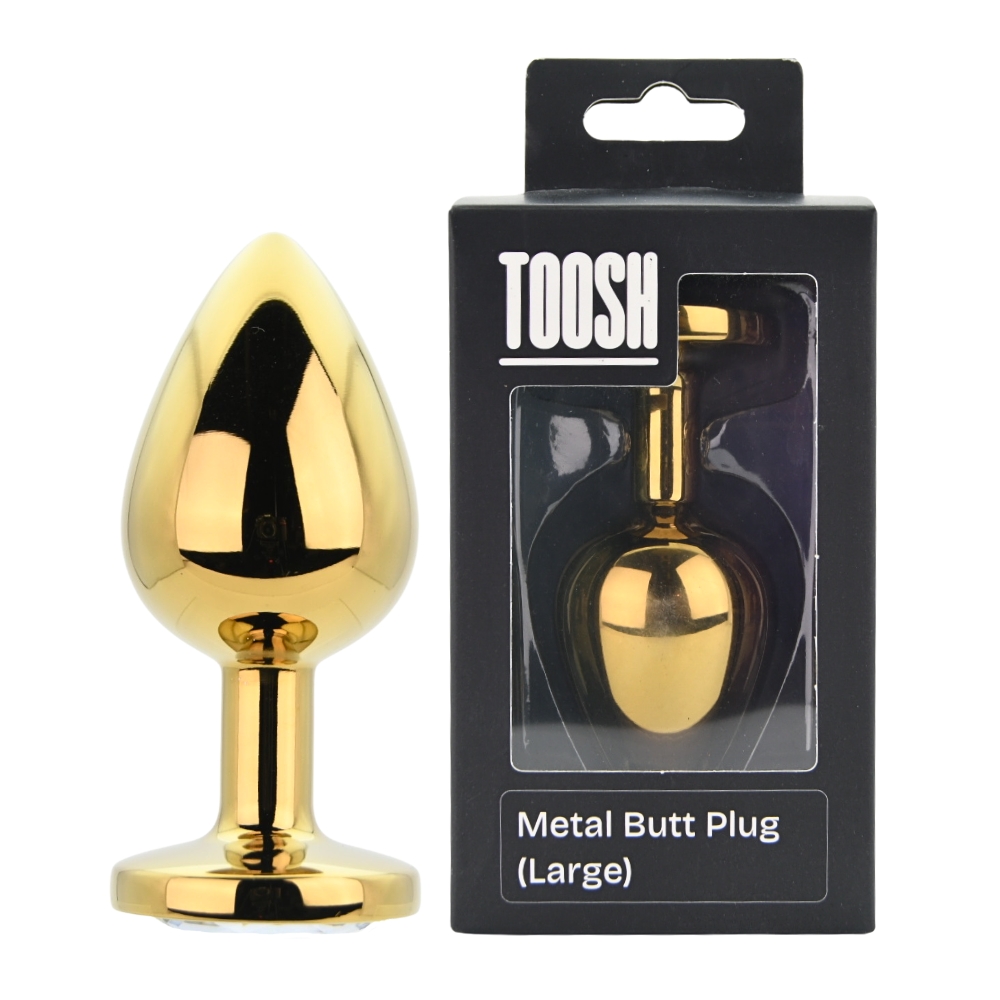 Toosh Gold Metal Butt Plug Large Clear Stone - Image 8