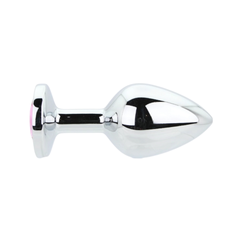 Toosh Silver Metal Butt Plug Medium Pink Stone - Image 3