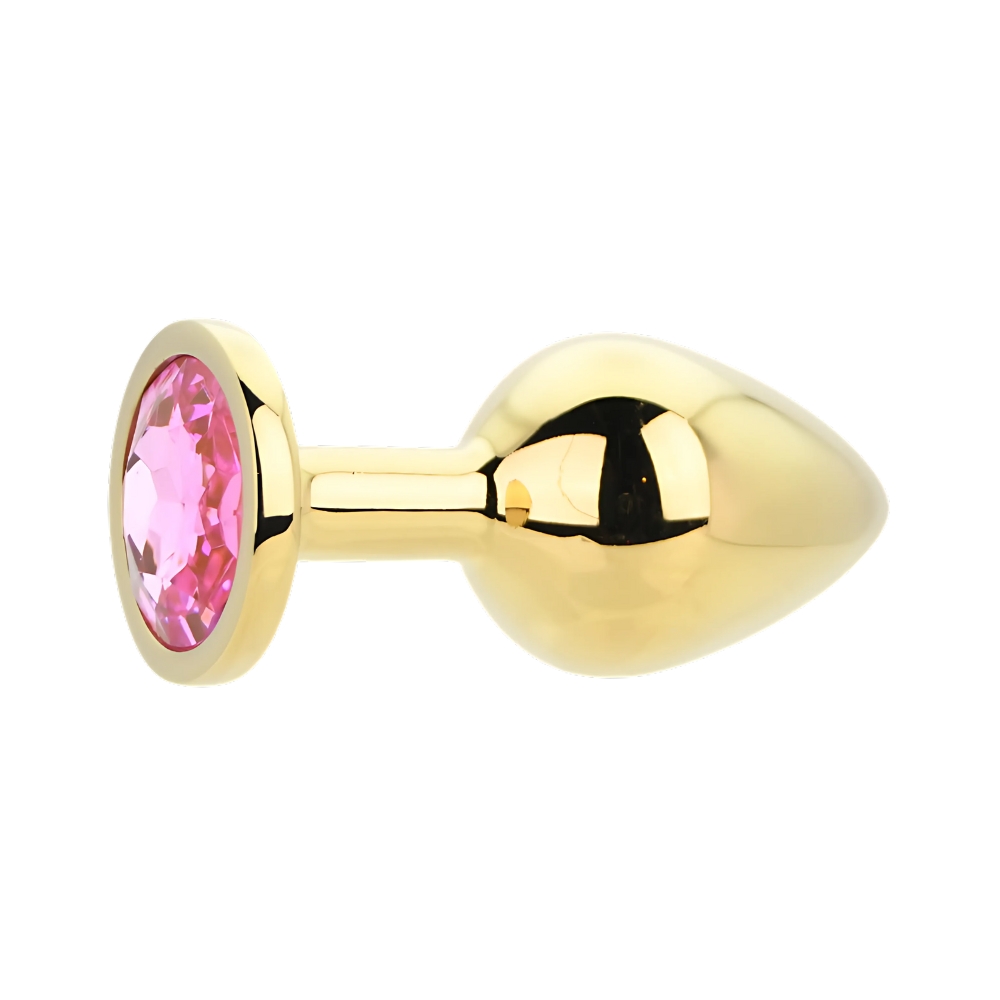Toosh Gold Metal Butt Plug Medium Pink Stone - Image 4
