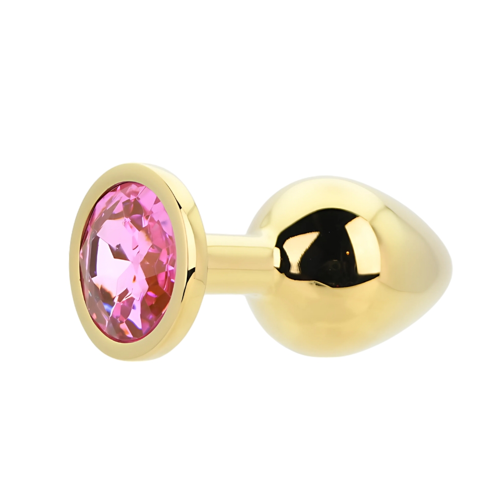 Toosh Gold Metal Butt Plug Medium Pink Stone - Image 5