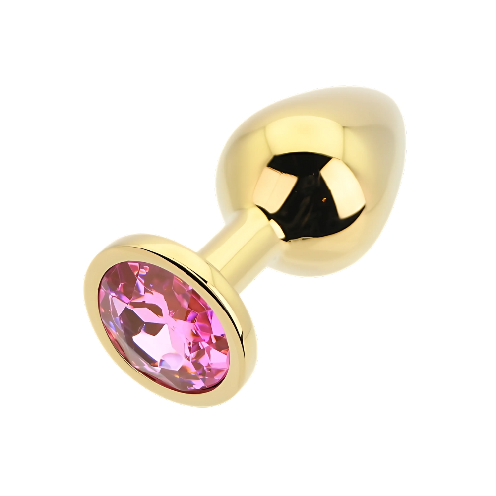 Toosh Gold Metal Butt Plug Medium Pink Stone - Image 6