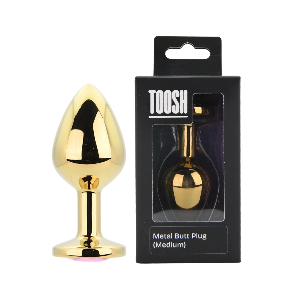 Toosh Gold Metal Butt Plug Medium Pink Stone - Image 11