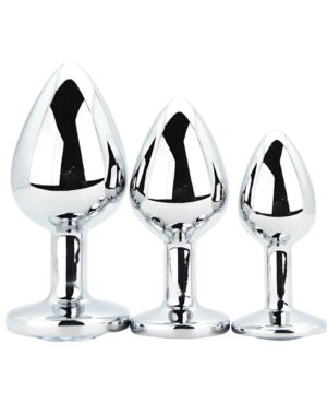Toosh Metal Butt Plug Silver Set of 3 Clear Stone
