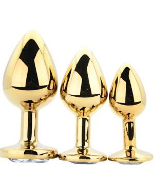 Toosh Metal Butt Plug Gold Set of 3 Clear Stone