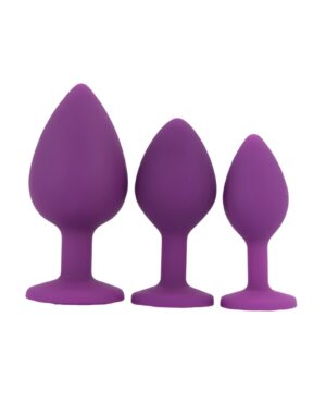 Toosh Silicone Butt Plug Purple Set of 3 Clear Stone