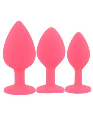 Toosh Silicone Butt Plug Pink Set of 3 Clear Stone
