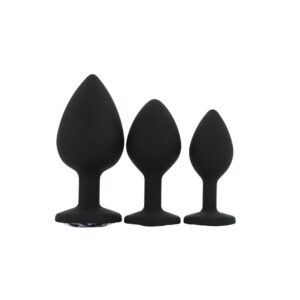 Toosh Silicone Butt Plug Black Set of 3 Clear Stone